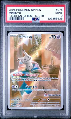 2024 POKEMON PALDEAN FATES POKEMON CENTER ETB PROMO SVP #075 MIMIKYU PSA 9 - Image 1