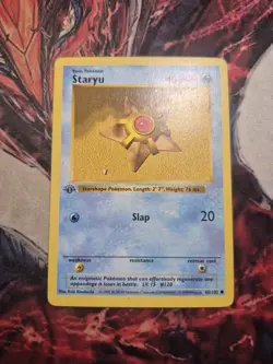 1st Edition Shadowless Staryu 65/102 Base Set Pokemon Card WOTC 1999 MP - Image 1