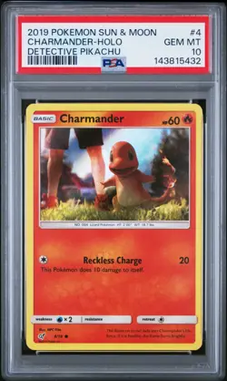PSA 10 GEM MINT 2019 POKEMON SUN & MOON DETECTIVE PIKACHU #4 CHARMANDER HOLO - Image 1