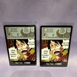 One Piece CCG Luffy Ring That Golden Bell Card Lot - 2 English Cards - Image 1