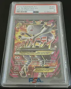 2015 Pokemon XY F.A. /M Mewtwo EX PSA 9 Breakthrough Card #160 - Clean Holder - Image 1