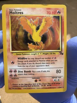 Pokemon TCG Moltres Holo Rare Card 12/62 Unlimited Fossil Set 1999 LP - Image 1