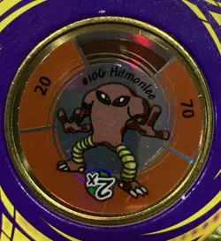 1999 Hasbro Pokemon Battling # 106 Hitmonlee Gold Coin Game Nintendo RARE - Image 1