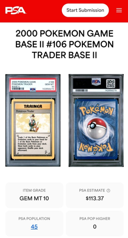 Pokemon Trader 106 PSA 10 GEM MINT 2000 Pokemon Game Base 2 (II) Vintage - Image 3