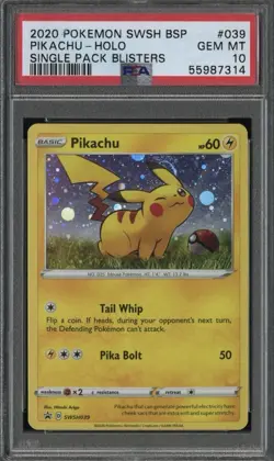 2020 POKEMON SWSH BSP BLACK STAR PIKACHU HOLO #39 PSA 10 - Image 1