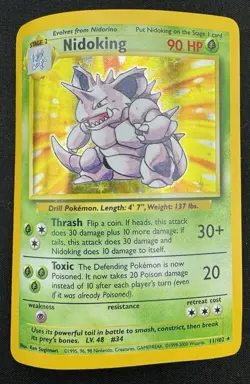 Pokemon Nidoking 11/102 Base Set Holo Rare HP (Heavily Damaged) Water damage - Image 1