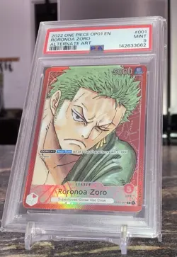 Bandai One Piece Roronoa Zoro OP01-001 Romance Dawn Leader Alt Art Foil PSA 9 - Image 2