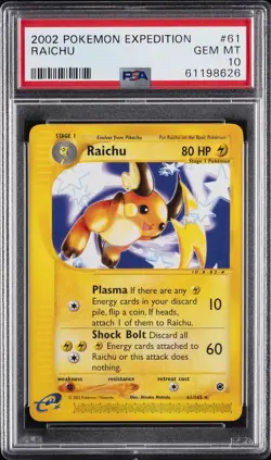 2002 POKEMON EXPEDITION #61 RAICHU PSA 10 - Image 1