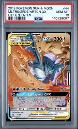 POKEMON SUN MOON HIDDEN FATES 44 MOLTRES & ZAPDOS & ARTICUNO GX PSA 10 New Cert - Image 1