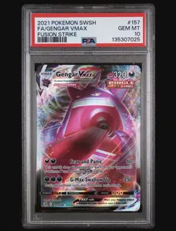 2021 Pokemon Gengar VMAX 157/264 Swsh08: Fusion Strike Holo PSA 10 GEM MINT - Image 1