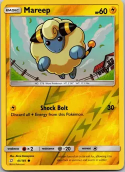 Mareep Reverse Holo Common 41/181 Pokemon TCG Sun & Moon Team Up NM Free Ship - Image 1
