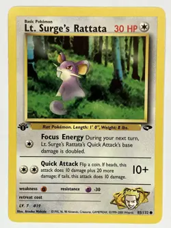 Lt. Surge's Rattata NM 1st Edition Gym Challenge 85/132 Pokemon TCG Regular - Image 1