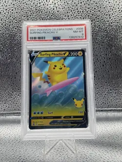 Pokemon Surfing Pikachu V Celebrations 008/025 Psa 8 - Image 1