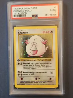 WOTC Pokemon TCG Chansey Shadowless Holo Base Set 3/102 PSA 1 1st Edition - Image 1