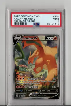2022 POKEMON SWORD & SHIELD BRILLIANT STARS #154 FULL ART/CHARIZARD V PSA 9 - Image 1