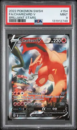 2022 POKEMON SWORD & SHIELD BRILLIANT STARS #154 FULL ART/CHARIZARD V PSA 9 - Image 1