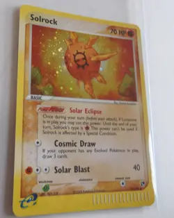 Solrock 13/100 Holo Rare EX Sandstorm W Reader Pokemon Card w/ Swirl - Image 4