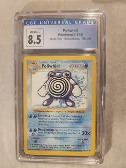 1999 Pokemon Base Set Unlimited POLIWHIRL 38/102 CGC 8.5 NM/Mint+ - Image 1