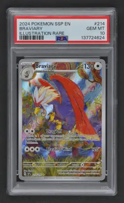 2024 Pokemon SSP EN ~ BRAVIARY Illustration Rare ~ Gem MT PSA 10 ~ #214/191 - Image 1