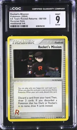 CGC 9 Rocket's Mission Team Rocket Returns 88/109 Reverse Holo STAMPED Pokemon - Image 1