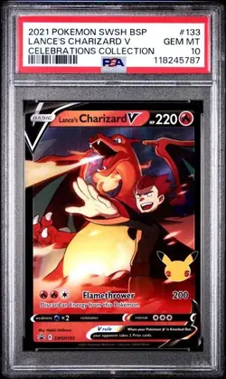 PSA 10 GEM MINT Pokemon Celebrations Lance’s Charizard V Promo Card SWSH133 - Image 1