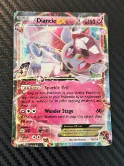 Pokemon Diancie EX Ultra Rare Fates Collide Holo 150 HP 72/124 - Image 1