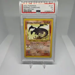 2002 Pokemon Neo Destiny Shining Charizard Holo Card PSA 5 107/105 Near Mint - Image 1
