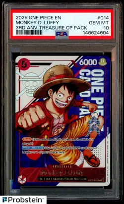 2025 One Piece EN 3rd Anniversary Treasure CP Pack #014 Monkey D. Luffy PSA 10 - Image 1