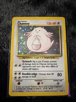 Pokemon Chansey Holo Rare TCG Card Base Set Unlimited 3/102 - Image 1