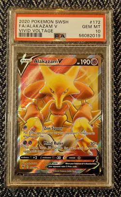 2020 Pokemon Vivid Voltage #172 Alakazam V Full ART PSA 10 GEM Mint - Image 1