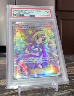 Pokemon Lillie's Full Force Ultra Rare Holo 230/236 Cosmic Eclipse PSA 1 Pop 5 - Image 3