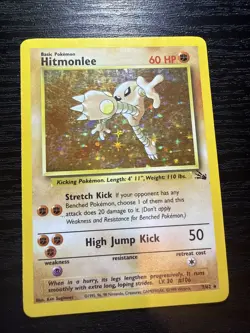 Pokemon Fossil Hitmonlee 7/62 Unlimited Holo Rare Card - Image 1