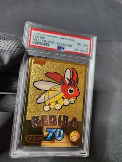 2000 Pokemon Japanese Meiji Gold Promo Foil Ledyba Rediba Graded Card PSA 8 - Image 3