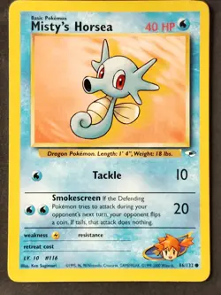 Misty's Horsea 086/132 Vintage Gym Heroes Regular, WOTC Pokemon 2000 (LP-NM) - Image 1