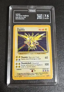 Zapdos 1999 WOTC Pokemon Base Set Holo 16 TAG 7.5 Near Mint+ - Image 1