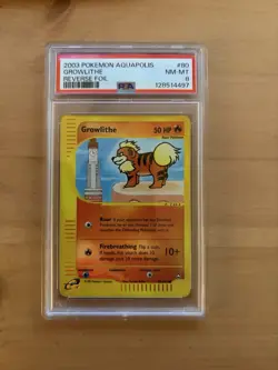 2003 POKEMON AQUAPOLIS #80 GROWLITHE-REVERSE FOIL PSA 8 - Image 1