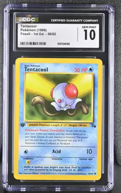 CGC GEM MINT 10 Pokemon Tentacool 56/62 1999 Fossil 1st Edition - Image 1