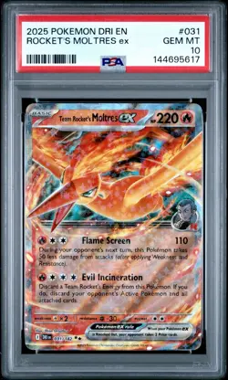 2025 POKEMON DRI EN-DESTINED RIVALS #031 TEAM ROCKET'S MOLTRES EX PSA 10 - Image 1