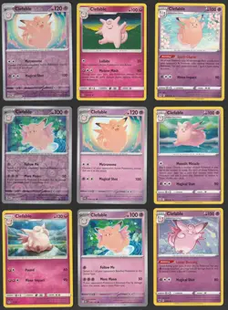 Clefable Pokemon Card Collection Set of 9 English Cards Cute Reverse Holo Fairy - Image 1
