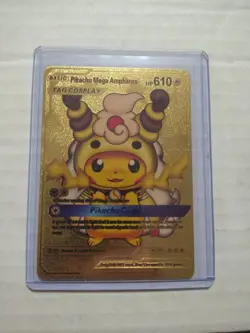 Pikachu Mega Ampharos Gold Foil Fan Art Vinyl Textured Collector Pokemon Cos Pla - Image 1
