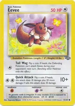 Eevee 51/64 Jungle Set Unlimited 1999 Pokemon Card - LP - Image 1