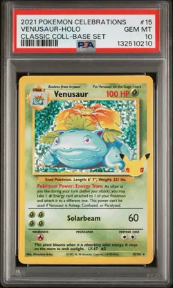 2021 Pokemon Celebrations Venusaur Holo #15 Base Set PSA 10 Gem Mint - Image 1