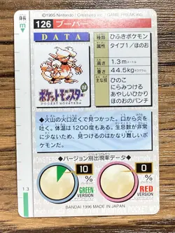 Pokemon Carddass Card Magmar No.126 Bandai Pocket Monsters Green ver. 1996 - Image 2