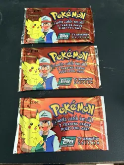 Lot of 3 Pokemon Topps Trading Cards TV Animation Edition: Series 1 Sealed Packs - Image 1