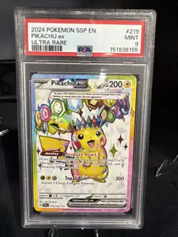 2024 POKEMON SSP EN-SURGING SPARKS ULTRA RARE #219 PIKACHU EX PSA 9 - Image 1