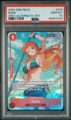 2022 One Piece OP01 EN Pre-Errata Alpha Alternate Art #016 Nami PSA 10 GEM MINT - Image 1