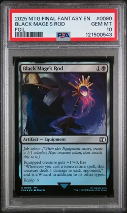 2025 MTG FINAL FANTASY FOIL #0090 BLACK MAGE'S ROD PSA 10 - Image 1