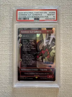 Summon: G.F. Cerberus R0368 Borderless Foil Final Fantasy FIN MTG Magic PSA 10 - Image 1