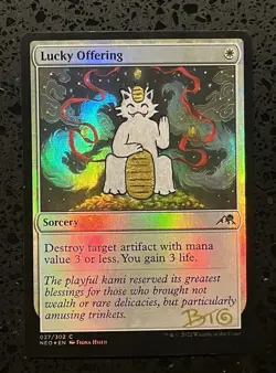 Holo Foil MEOWTH Lucky Offering SIGNED Brandon Olterman BTO Custom MTG Pokemon - Image 1