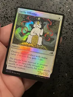 Holo Foil MEOWTH Lucky Offering SIGNED Brandon Olterman BTO Custom MTG Pokemon - Image 4